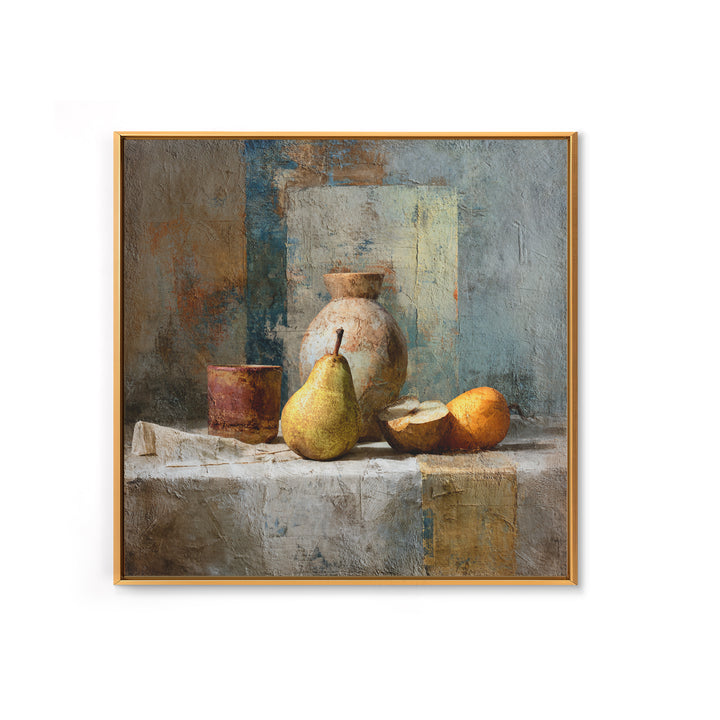 Pear Still Life on Linen Tablecloth Framed Canvas Print, French Country Art, Digital Wall Art, Farmhouse Decor, Country, FCA-1x1-28