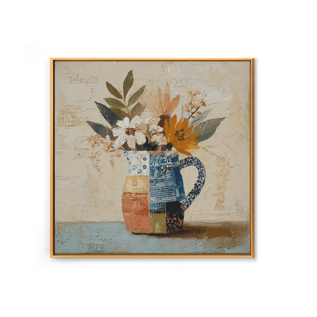 Blue and White Ceramic Pitcher Canvas Print, French Country Art, Oil Painting, Farmhouse Decor, Country, Digital Art Prints, FCA-1x1-3