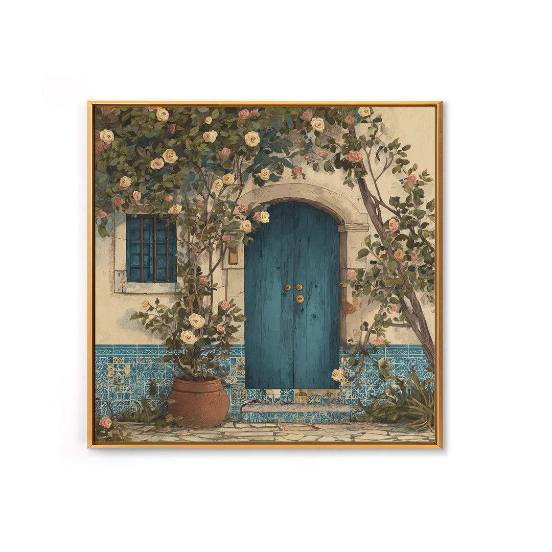 Rustic Door Covered Framed Canvas Print, French Country Art, Floral Wall Art, Farmhouse Decor, Fine Art, Country, Gallery Decor, FCA-1x1-41