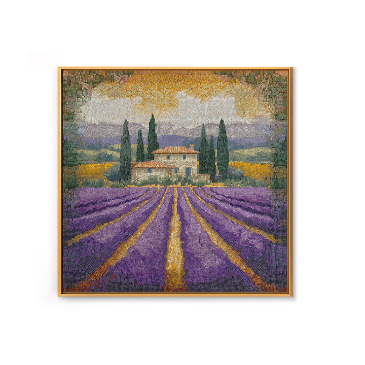 Lavender Field with Distant Stone Farmhouse Canvas Print, French Country Art, Landscape Painting, Farmhouse Decor, Country, FCA-1x1-49
