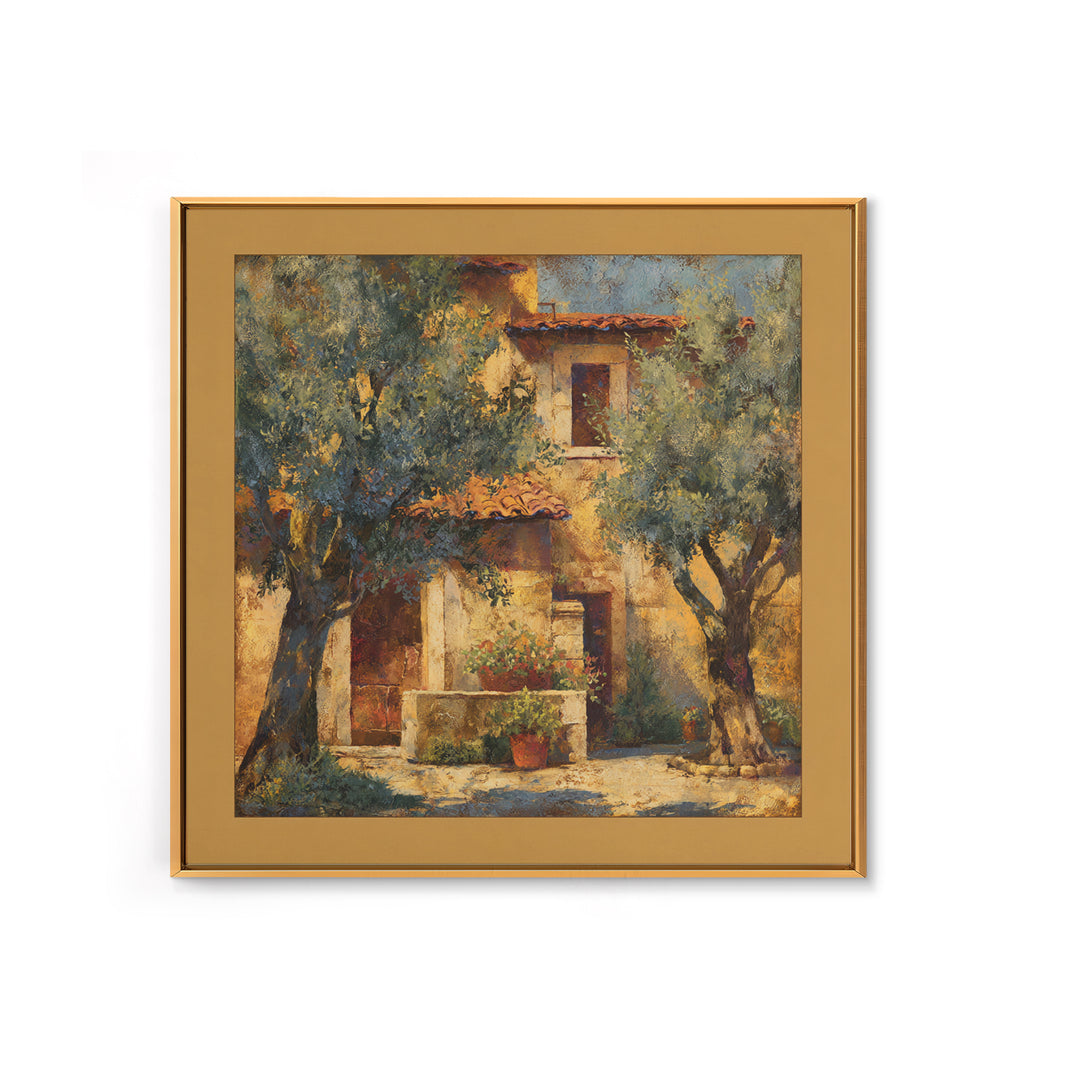 Sunlit Provence Olive Grove Framed Canvas Print, French Country Art, Eclectic Wall Art, Farmhouse Decor, Fine Art, Country, FCA-1x1-53