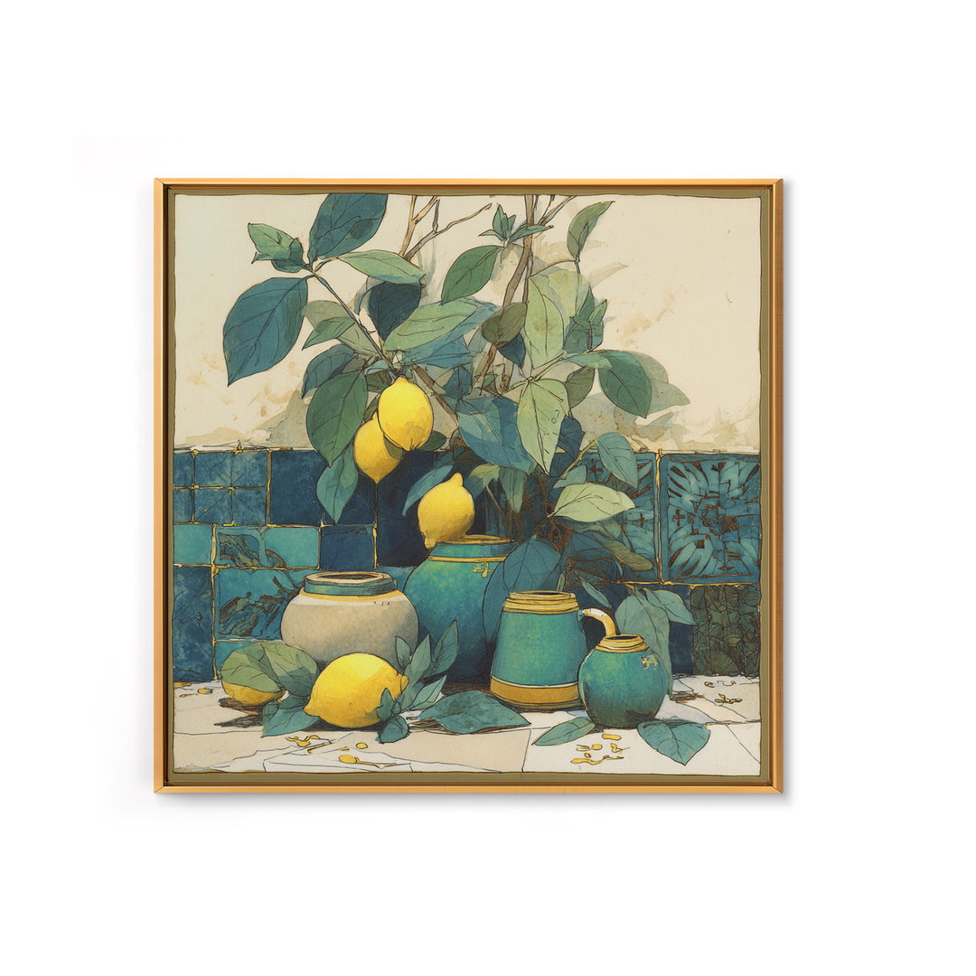 Aged Botanical Plate of Lemons and Leaves Canvas Print, French Country Art, Botanical Wall Art, Farmhouse Decor, Country, FCA-1x1-60
