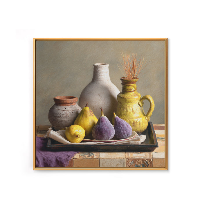 Figs on Ceramic Plate Framed Canvas Print, French Country Art, Farmhouse Wall Decor, Farmhouse Decor, Abstract Art, Country, FCA-1x1-64