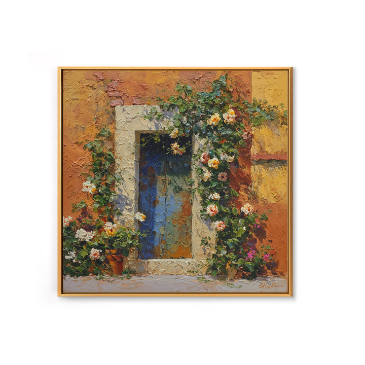 Rustic Door Covered Framed Canvas Print, French Country Art, Floral Wall Art, Farmhouse Decor, Fine Art, Country, Gallery Decor, FCA-1x1-65