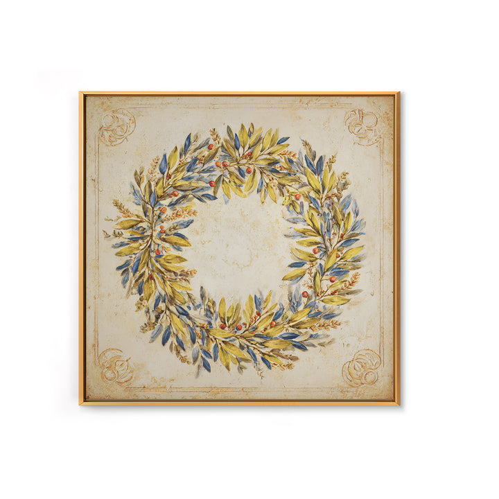 Olive Branch Wreath on Cream Ground Canvas Print, French Country Art, Farmhouse Wall Decor, Farmhouse Decor, Country, FCA-1x1-70
