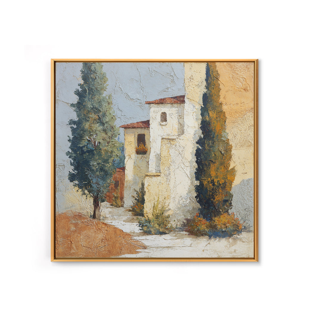 Country Lane Lined Framed Canvas Print, French Country Art, Eclectic Wall Art, Farmhouse Decor, Abstract Art, Country, FCA-1x1-71