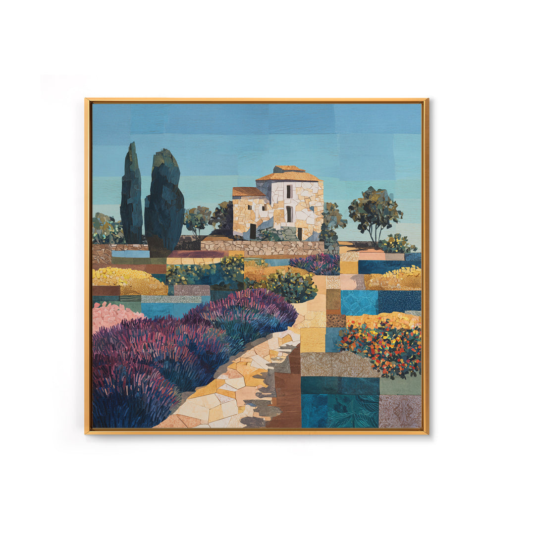 Lavender Field with Distant Stone Farmhouse Canvas Print, French Country Art, Downloadable Art, Farmhouse Decor, Country, FCA-1x1-73