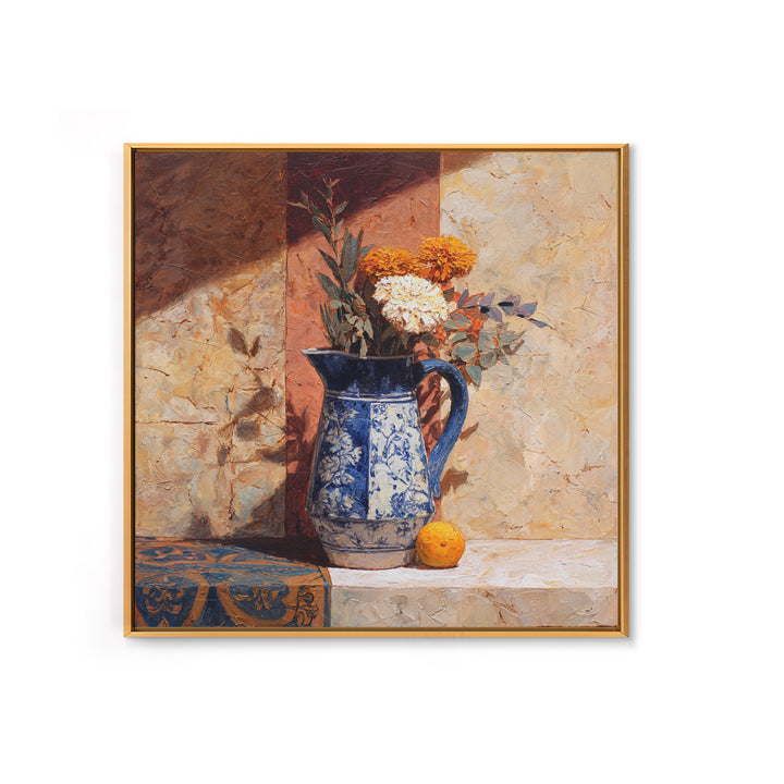 Blue and White Ceramic Pitcher Canvas Print, French Country Art, Digital Download Art, Farmhouse Decor, Fine Art, Country, FCA-1x1-75
