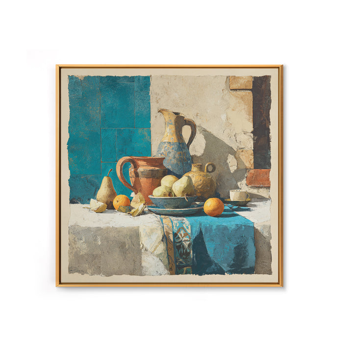 Pear Still Life on Linen Tablecloth Canvas Print, French Country Art, French Country, Farmhouse Decor, Abstract Art, Country, FCA-1x1-76