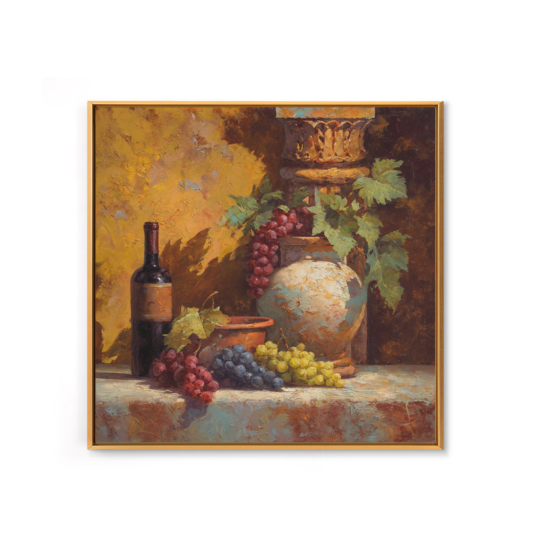 Grapes and Wine Still Life Canvas Print, French Country Art, Coastal Wall Art, Farmhouse Decor, Country, Above Bed Art, FCA-1x1-9