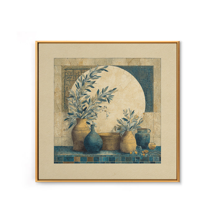 Olive Branch Wreath on Cream Ground Canvas Print, French Country Art, Landscape Painting, Farmhouse Decor, Watercolor Art, FCA-1x1-94