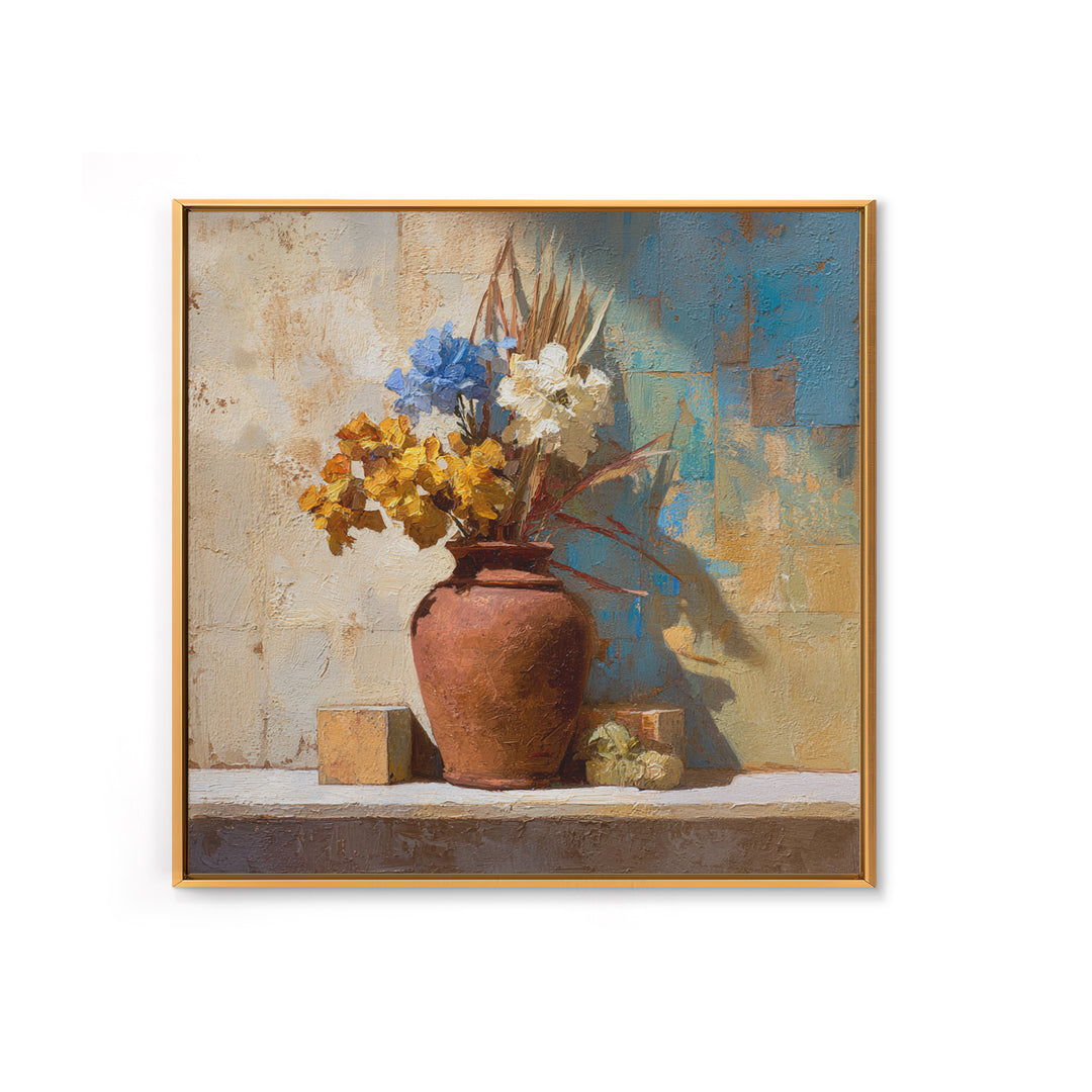 Antique Copper Pot and Flowers Still Life Framed Canvas Print, French Country Art, Wall Art, Farmhouse Decor, Fine Art, Country, FCA-1x1-96