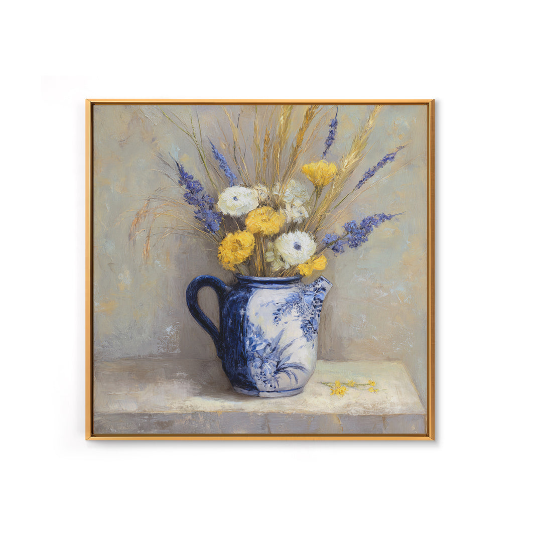 Blue and White Ceramic Pitcher Canvas Print, French Country Art, Farmhouse Decor, Oil Painting, Country, Digital Wall Art, FCA-1x1-99