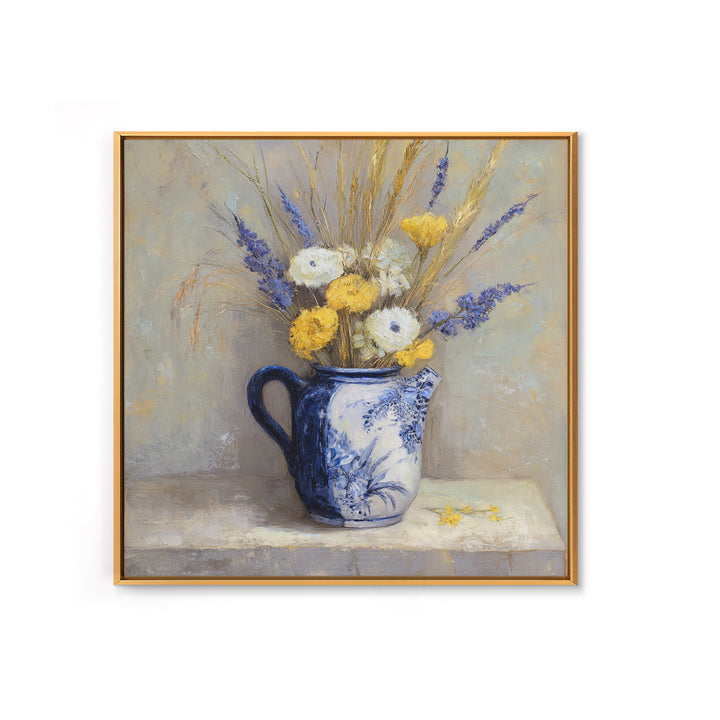 Blue and White Ceramic Pitcher Canvas Print, French Country Art, Farmhouse Decor, Oil Painting, Country, Digital Wall Art, FCA-1x1-99