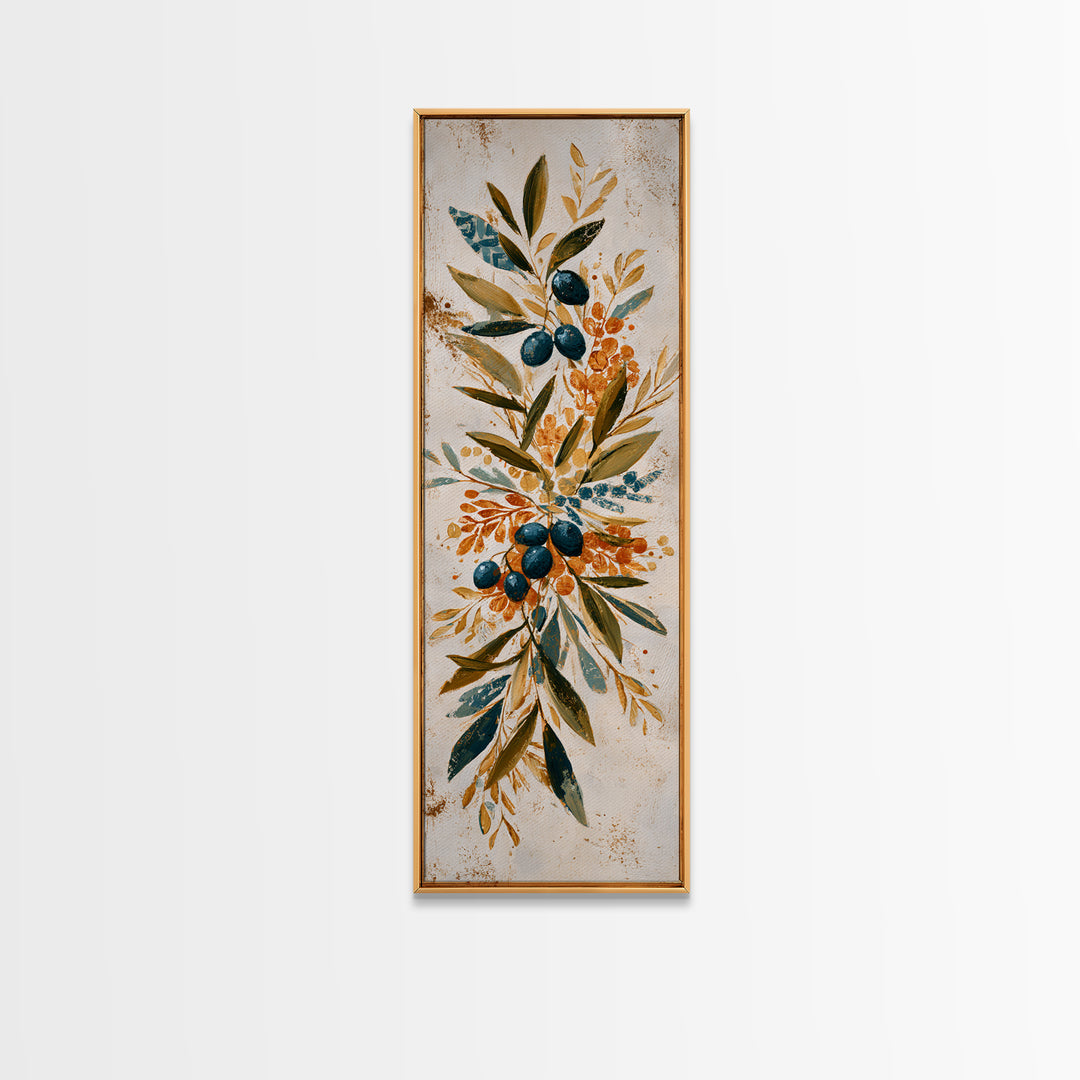 Olive Branch Wreath on Cream Ground Canvas Print, French Country Art, Printable Art, Farmhouse Decor, Watercolor Art, Country, FCA-1x3-10