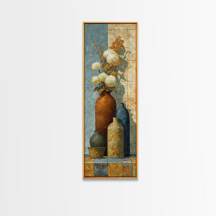 Antique Copper Pot and Flowers Still Life Canvas Print, French Country Art, Botanical Wall Art, Farmhouse Decor, Watercolor Art, FCA-1x3-12