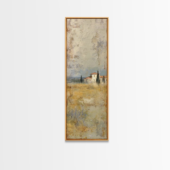 Lavender Field with Distant Stone Farmhouse Canvas Print, French Country Art, Landscape Painting, Farmhouse Decor, Country, FCA-1x3-13
