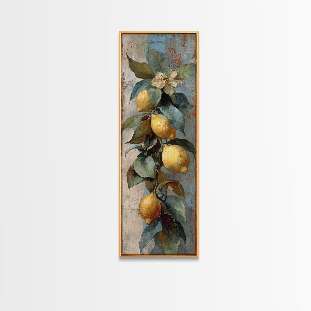 Aged Botanical Plate of Lemons and Leaves Canvas Print, French Country Art, French Country Decor, Farmhouse Decor, Country, FCA-1x3-24