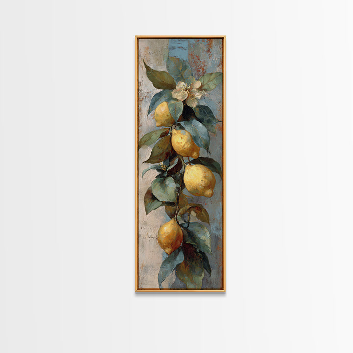 Aged Botanical Plate of Lemons and Leaves Canvas Print, French Country Art, French Country Decor, Farmhouse Decor, Country, FCA-1x3-24