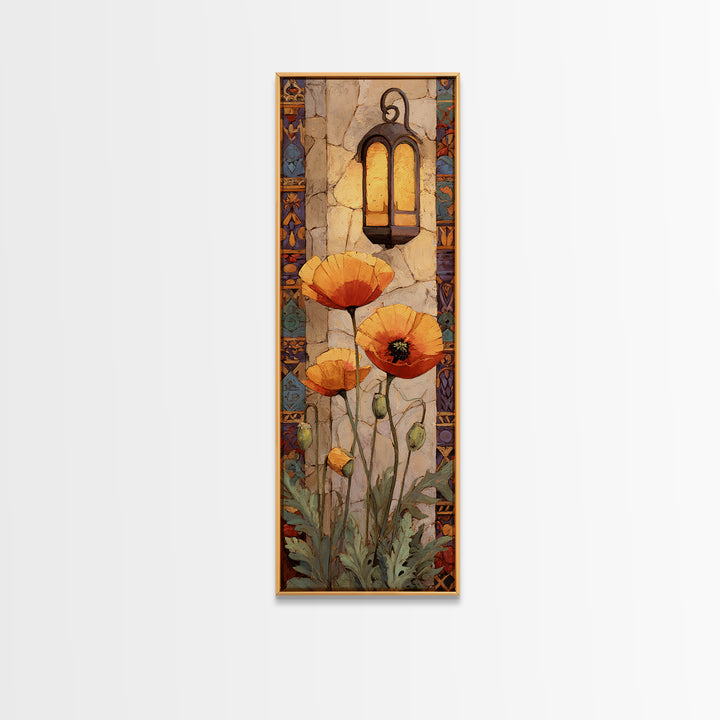 Poppies Beside a Stone Garden Wall Canvas Print, French Country Art, Digital Download Art, Farmhouse Decor, Watercolor Art, FCA-1x3-27