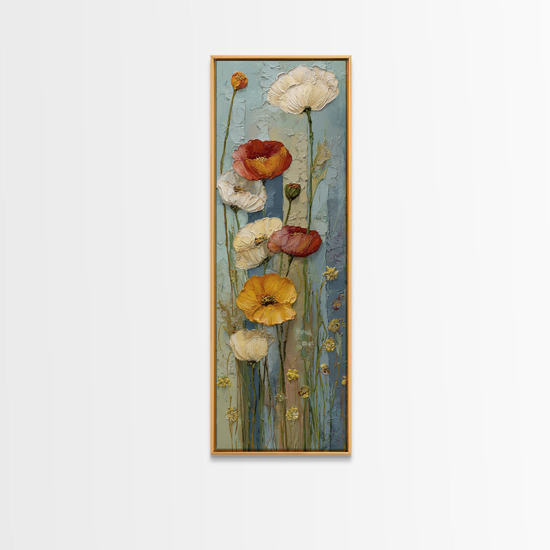 Poppies Beside a Stone Garden Wall Canvas Print, French Country Art, French Country Decor, Farmhouse Decor, Country, FCA-1x3-3