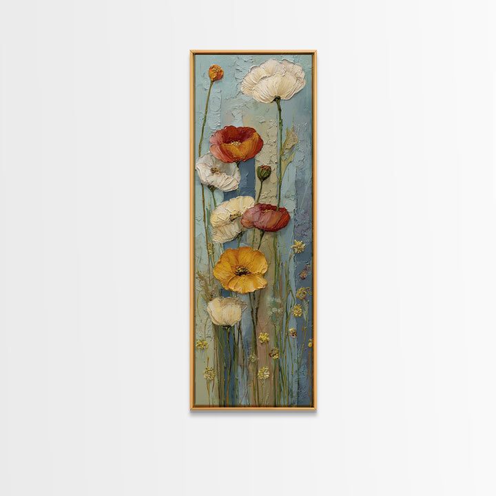 Poppies Beside a Stone Garden Wall Canvas Print, French Country Art, French Country Decor, Farmhouse Decor, Country, FCA-1x3-3