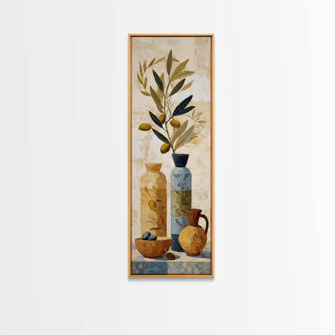 Olive Branch Wreath on Cream Ground Framed Canvas Print, French Country Art, Farmhouse Wall Decor, Farmhouse Decor, Country, FCA-1x3-34