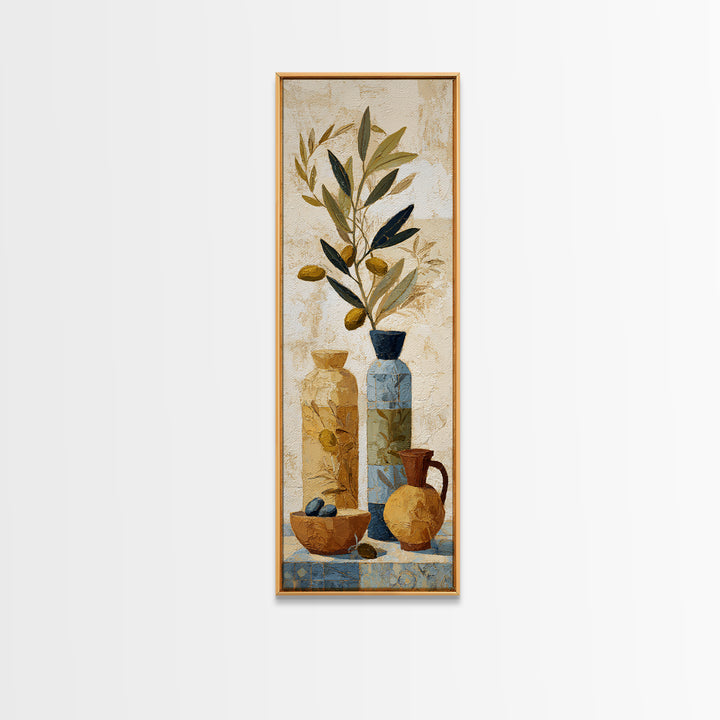 Olive Branch Wreath on Cream Ground Framed Canvas Print, French Country Art, Farmhouse Wall Decor, Farmhouse Decor, Country, FCA-1x3-34