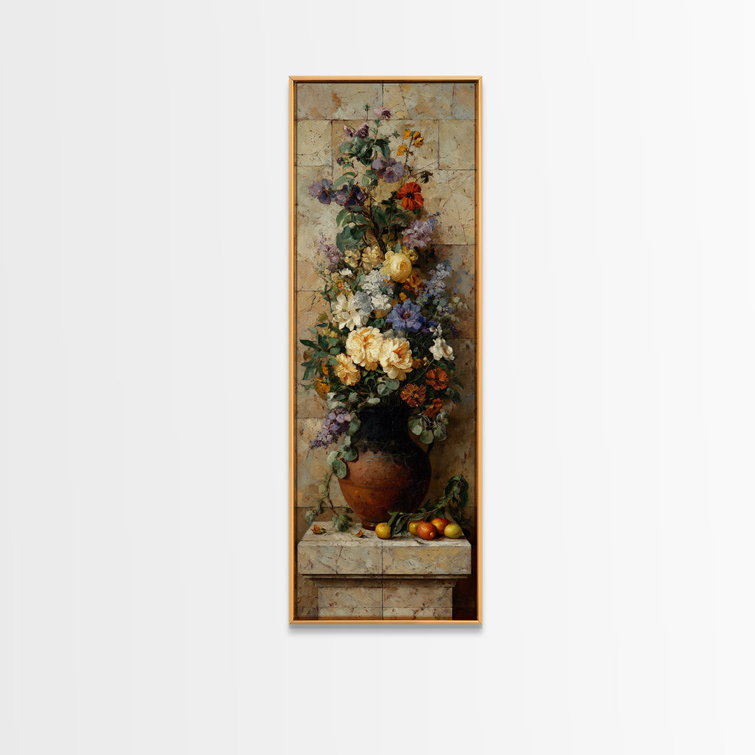 Antique Copper Pot and Flowers Still Life Canvas Print, French Country Art, Landscape Wall Art, Farmhouse Decor, Country, FCA-1x3-36