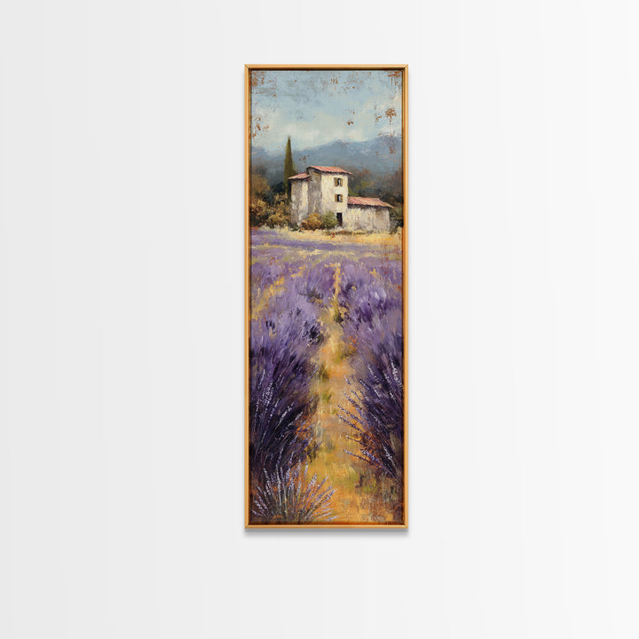 Lavender Field with Distant Stone Farmhouse Canvas Print, French Country Art, Landscape Painting, Farmhouse Decor, Country, FCA-1x3-37