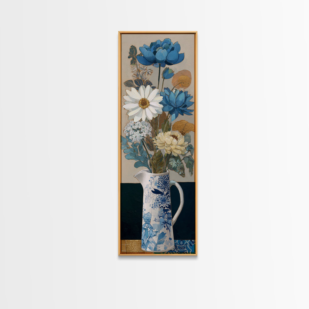 Blue and White Ceramic Pitcher Canvas Print, French Country Art, Gallery Decor, Farmhouse Decor, Oil Painting, Country, FCA-1x3-39