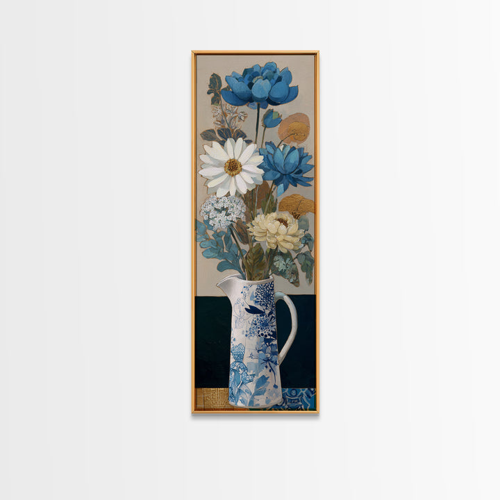 Blue and White Ceramic Pitcher Canvas Print, French Country Art, Gallery Decor, Farmhouse Decor, Oil Painting, Country, FCA-1x3-39