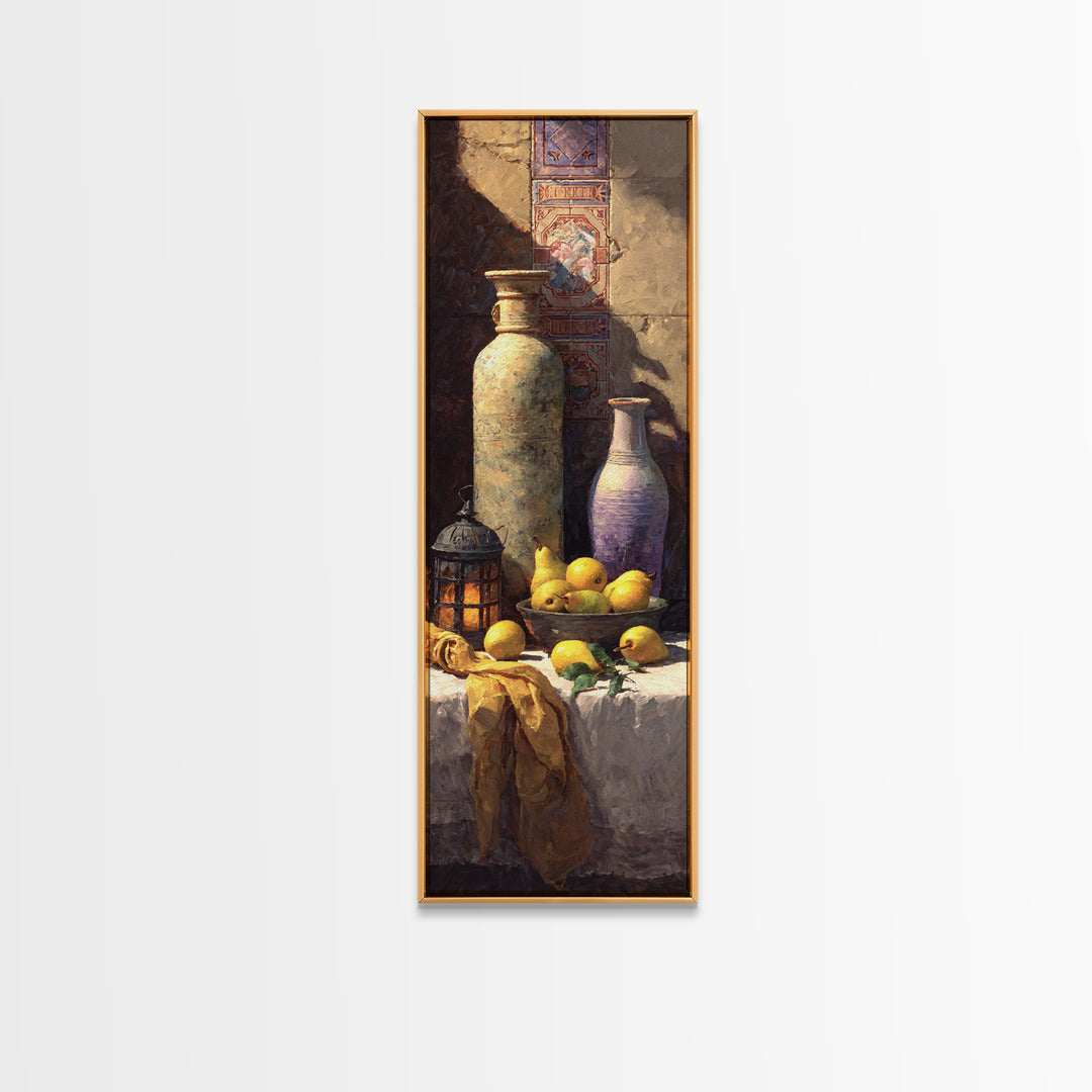 Pear Still Life on Linen Tablecloth Canvas Print, French Country Art, Wall Decor, Farmhouse Decor, Fine Art, Country, FCA-1x3-40