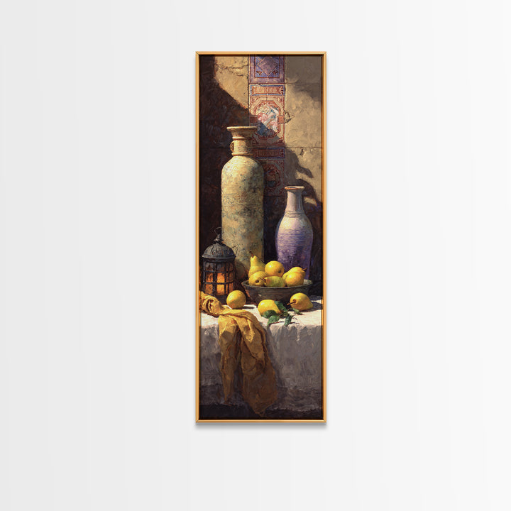 Pear Still Life on Linen Tablecloth Canvas Print, French Country Art, Wall Decor, Farmhouse Decor, Fine Art, Country, FCA-1x3-40