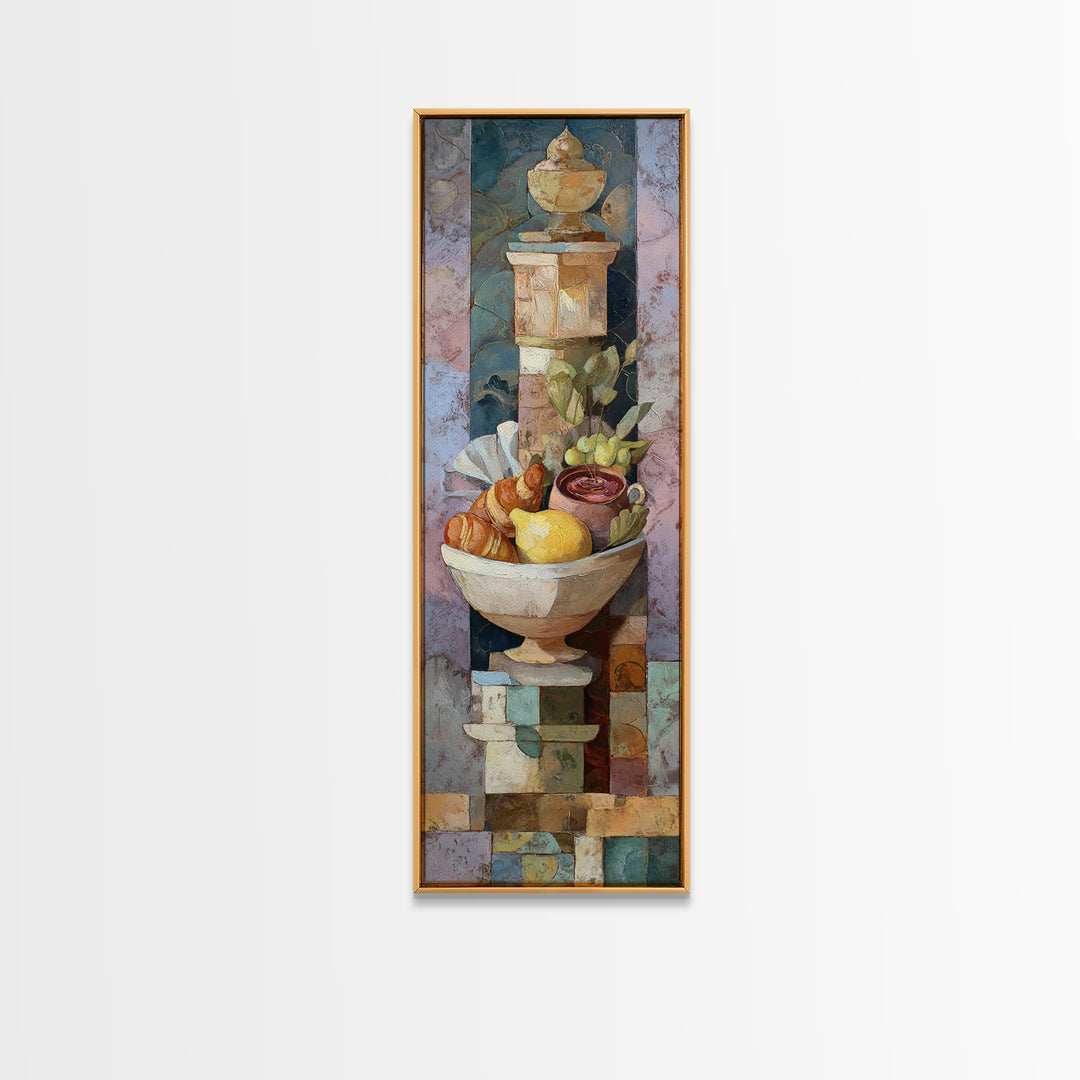 Caf Au Lait Bowl Framed Canvas Print, French Country Art, Digital Art Prints, Farmhouse Decor, Fine Art, Country, Home Decor, FCA-1x3-46