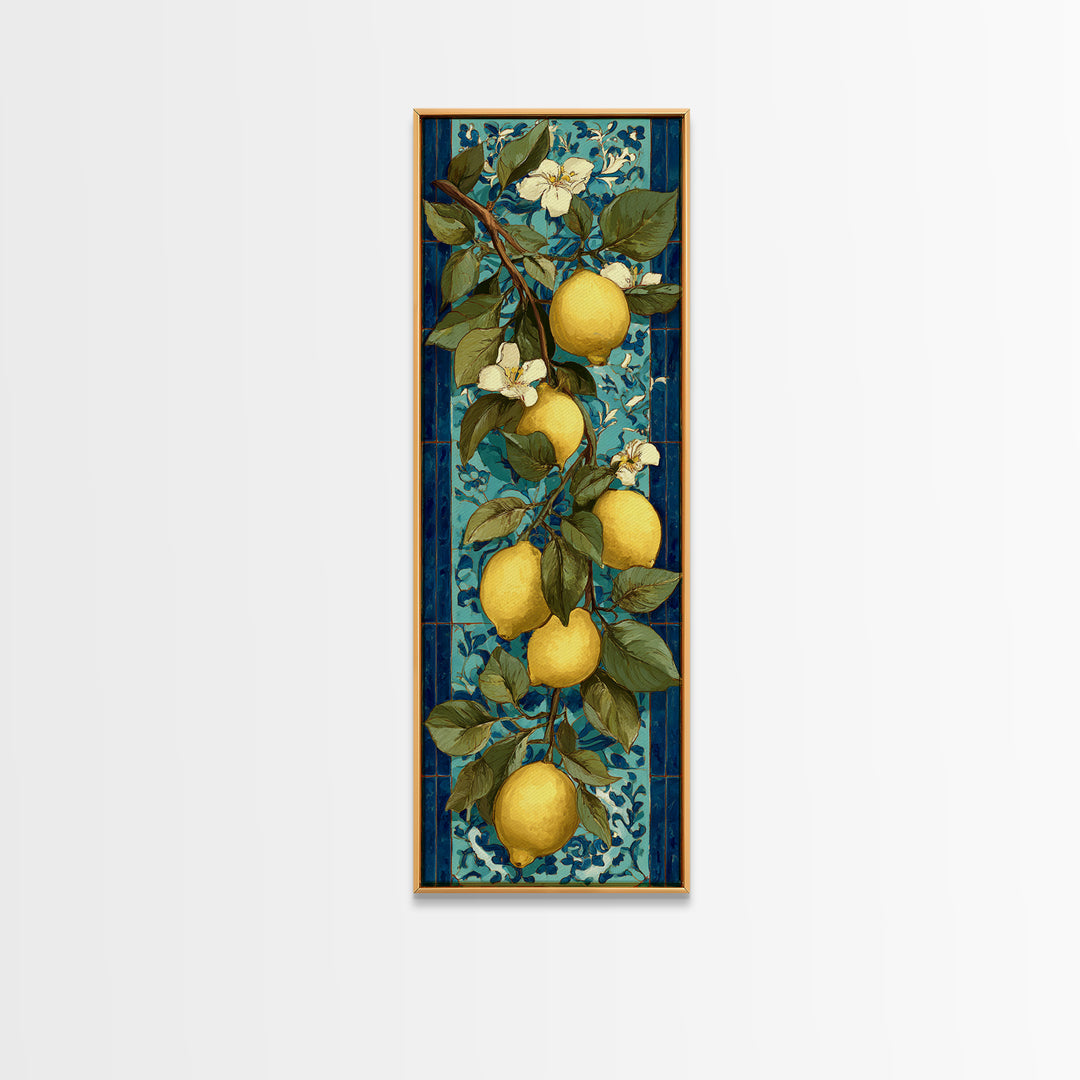 Aged Botanical Plate of Lemons and Leaves Canvas Print, French Country Art, Digital Download Art, Farmhouse Decor, Country, FCA-1x3-48