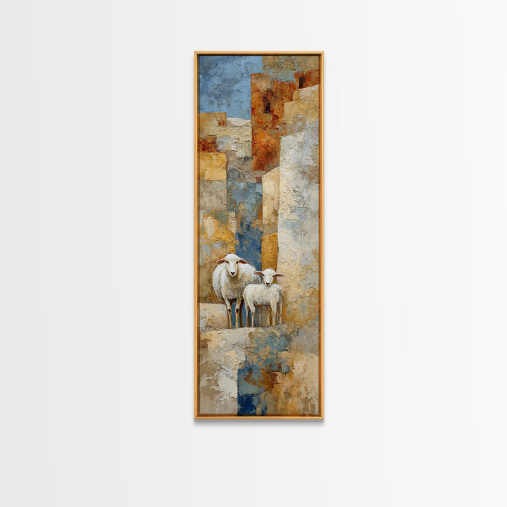 Pastoral Sheep in Rolling Countryside Framed Canvas Print, French Country Art, Floral Wall Art, Farmhouse Decor, Country, FCA-1x3-50
