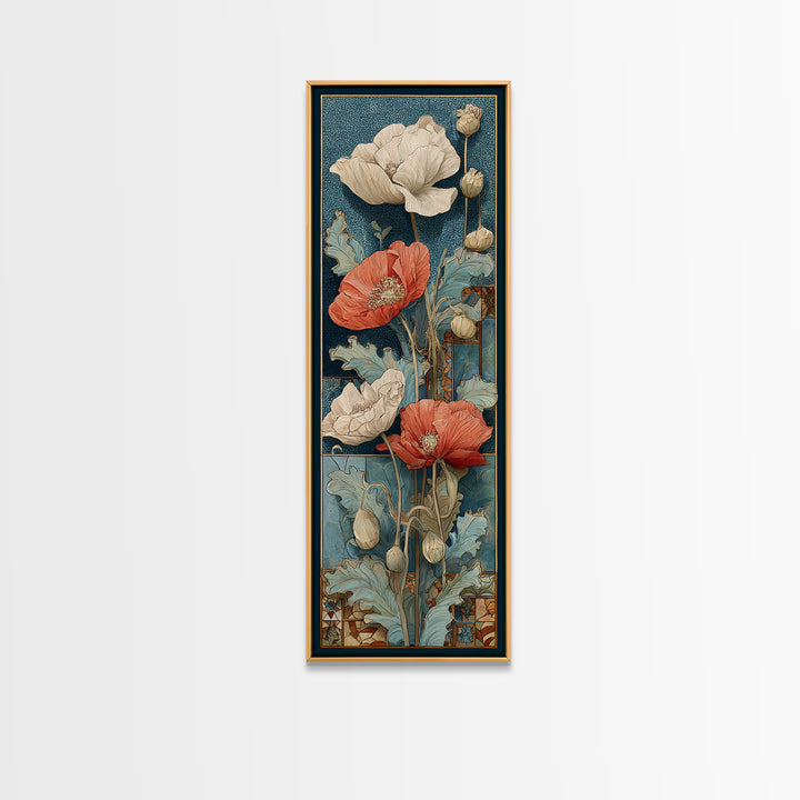 Poppies Beside a Stone Garden Wall Canvas Print, French Country Art, Art Print, Farmhouse Decor, Country, Digital Wall Art, FCA-1x3-51