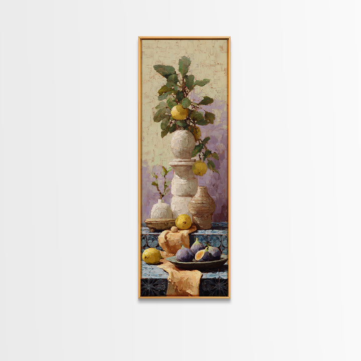Figs on Ceramic Plate Framed Canvas Print, French Country Art, Above Bed Art, Farmhouse Decor, Abstract Art, Country, FCA-1x3-52