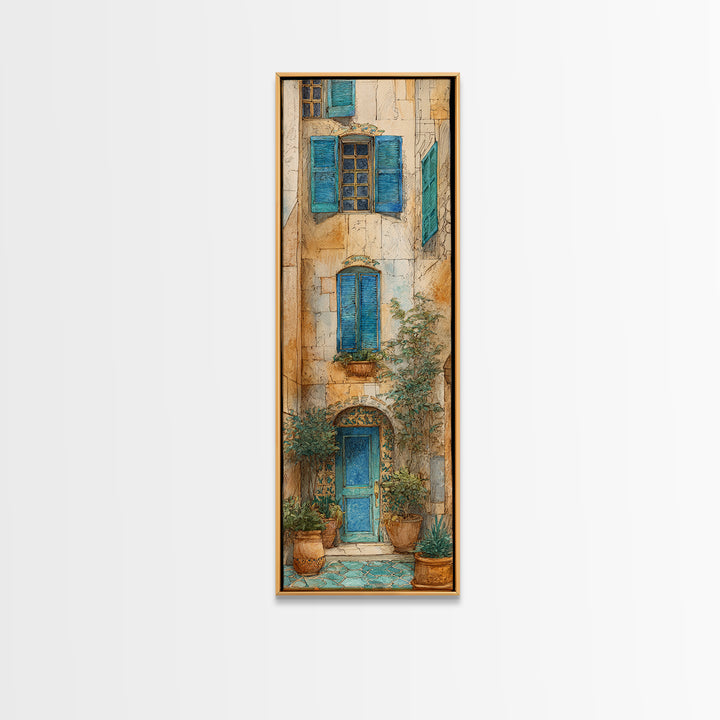 Weathered Window with Blue Shutters Canvas Print, French Country Art, Botanical Wall Art, Farmhouse Decor, Abstract Art, FCA-1x3-57