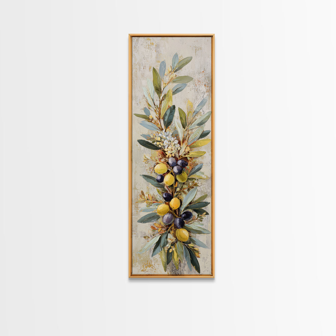 Olive Branch Wreath on Cream Ground Framed Canvas Print, French Country Art, Farmhouse Wall Decor, Farmhouse Decor, Country, FCA-1x3-58