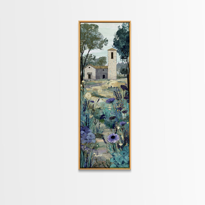 Lavender Field with Distant Stone Farmhouse Canvas Print, French Country Art, Downloadable Art, Farmhouse Decor, Country, FCA-1x3-61