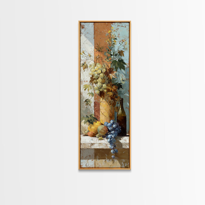 Grapes and Wine Still Life Framed Canvas Print, French Country Art, French Country Decor, Farmhouse Decor, Oil Painting, FCA-1x3-69