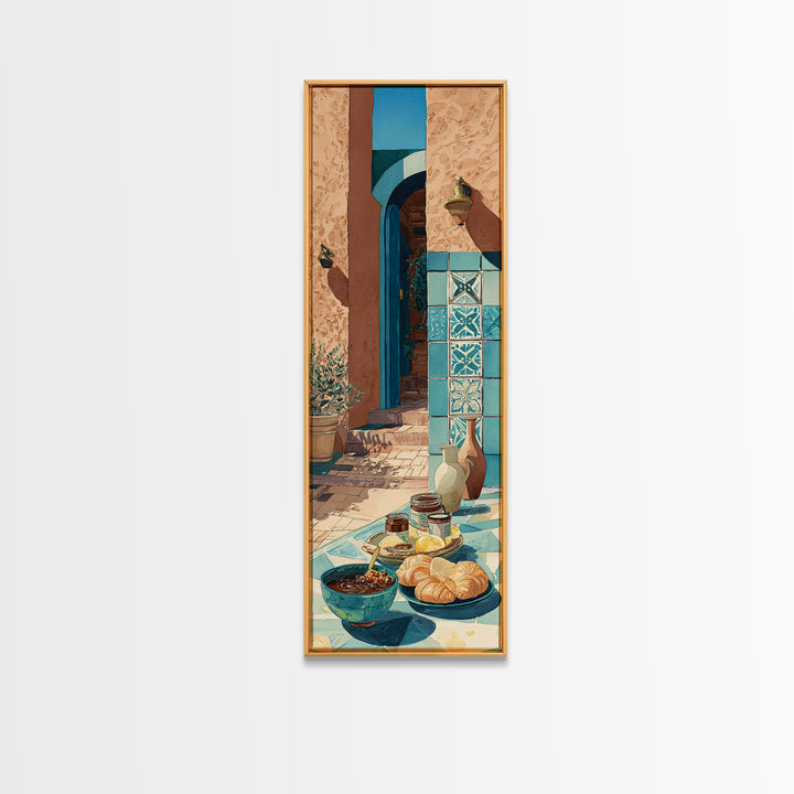 Caf Au Lait Bowl Framed Canvas Print, French Country Art, Digital Art Prints, Farmhouse Decor, Fine Art, Country, Home Decor, FCA-1x3-70