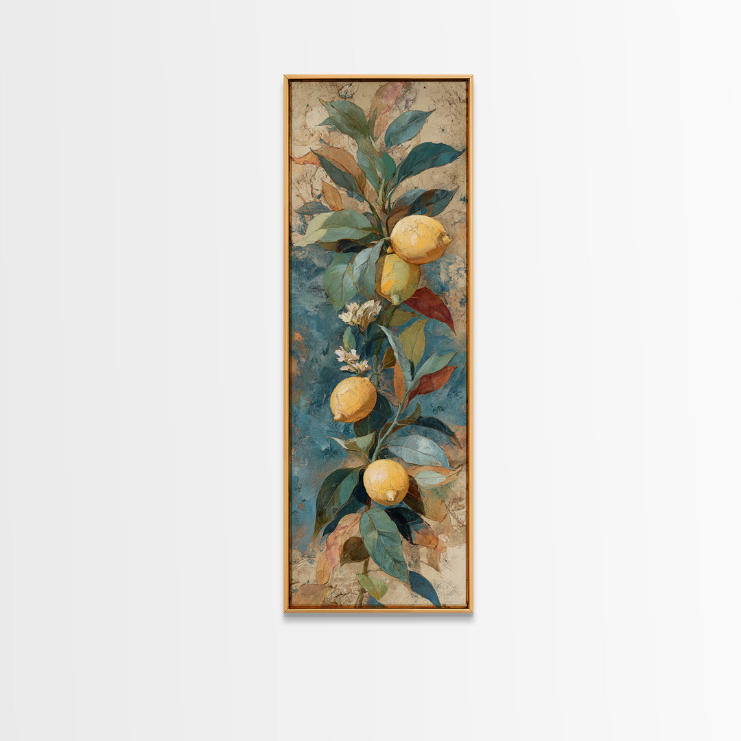 Aged Botanical Plate of Lemons and Leaves Canvas Print, French Country Art, Art Print, Farmhouse Decor, Fine Art, Country, FCA-1x3-72