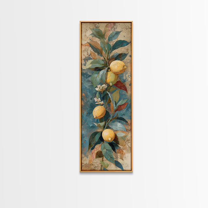 Aged Botanical Plate of Lemons and Leaves Canvas Print, French Country Art, Art Print, Farmhouse Decor, Fine Art, Country, FCA-1x3-72