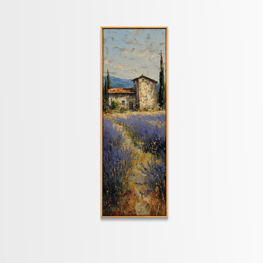 Lavender Field with Distant Stone Farmhouse Canvas Print, French Country Art, Wall Decor, Farmhouse Decor, Fine Art, Country, FCA-1x3-85