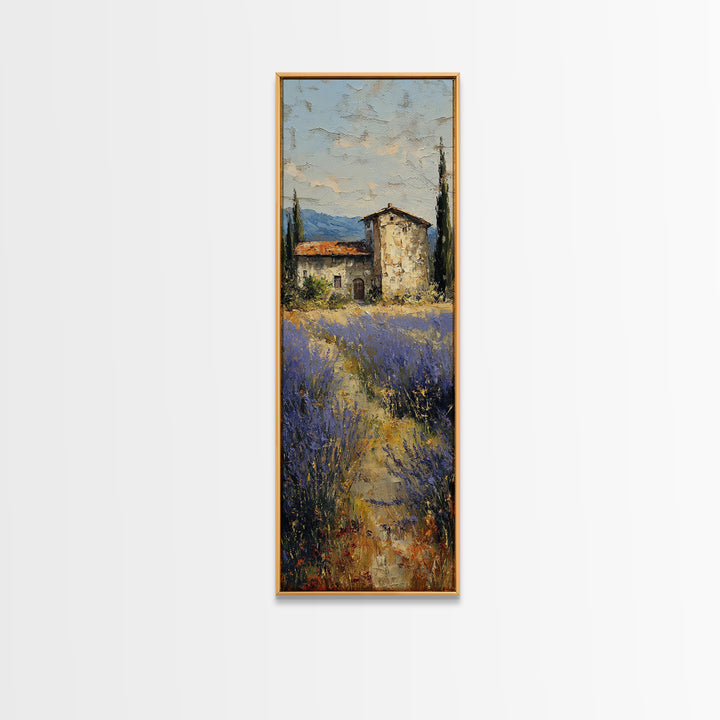 Lavender Field with Distant Stone Farmhouse Canvas Print, French Country Art, Wall Decor, Farmhouse Decor, Fine Art, Country, FCA-1x3-85