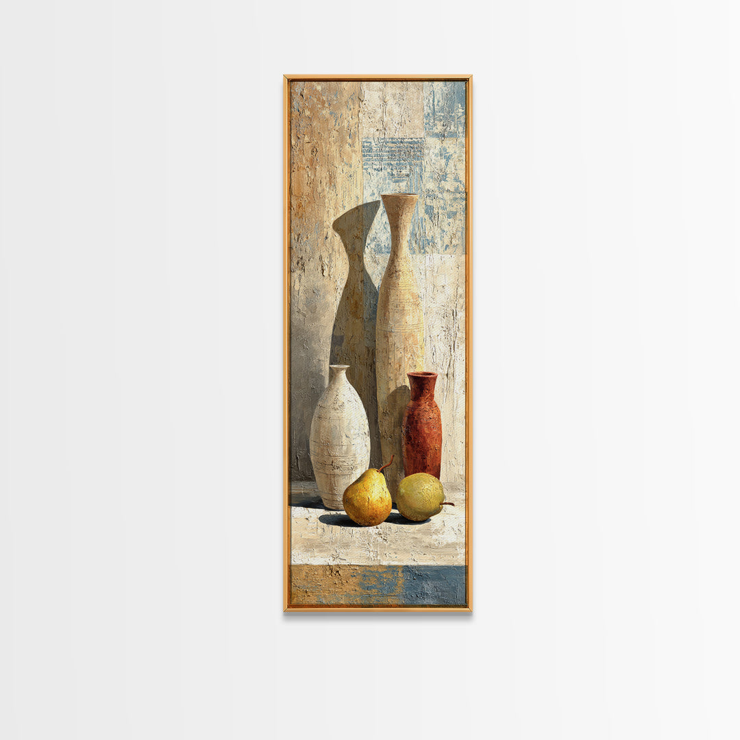 Pear Still Life on Linen Tablecloth Canvas Print, French Country Art, Minimalist Decor, Farmhouse Decor, Abstract Art, Country, FCA-1x3-88