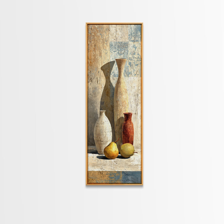 Pear Still Life on Linen Tablecloth Canvas Print, French Country Art, Minimalist Decor, Farmhouse Decor, Abstract Art, Country, FCA-1x3-88